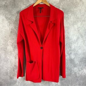 Sarah Pacini Cardigan Women Large Red Button Front Pocket Collared *See Descrip*
